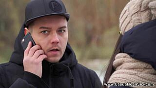 Casual teen 18+ bent over for cumshot and blowjob