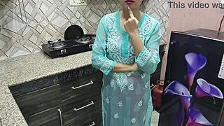 desi indian step mom teaches her stepson cooking in kitchen