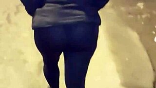 Mature Street Whore With Transparent Leggings Showing Her Thong!