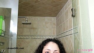 New cute brunette teen 18+ takes steamy shower at casting.