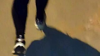 Mature Street Whore With Transparent Leggings Showing Her Thong!