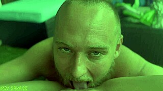 Female pov of blue-eyed white guy experiencing orgasm