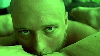 Female pov of blue-eyed white guy experiencing orgasm