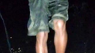 Mature woman interviewed at gym in USA park