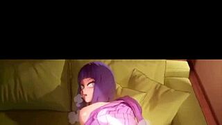 3D Brunette with Purple Hair in POV Scene