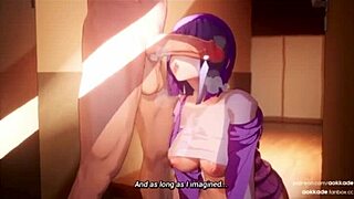 3D Brunette with Purple Hair in POV Scene