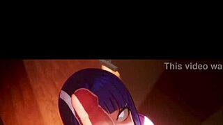 3D Brunette with Purple Hair in POV Scene