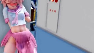 Astolfo's small tits bounce as he cums from monster cock oral in crossdressing