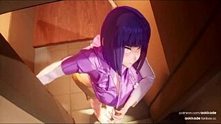 3D Brunette with Purple Hair in POV Scene