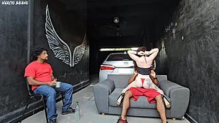 My friend's girlfriend dances close and fucks me in front of the cuckold!