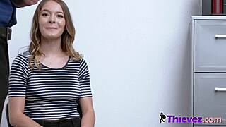 Lovely naughty teen deepthroats in mall office after shoplifting