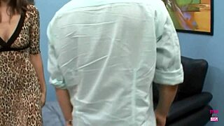 Amazing brunette gets spanked during cowgirl sex with another man in front of her bf