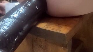 Amateur Uses Huge Hankeys Dildos On Homemade Fucking Machine