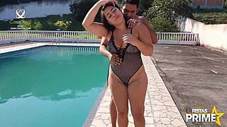 Young latina meets uncle in pool