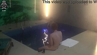 Threesome with friends heats up in the motel pool for part 1
