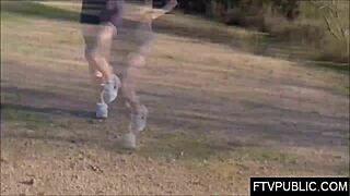 NEW blonde GIRL flashes in PUBLIC setting