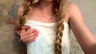 Blonde Babe Waits Horny in Front Yard for Stepdad's Return