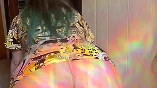 Joan Day wears see-through tights and flaunts her curvy body