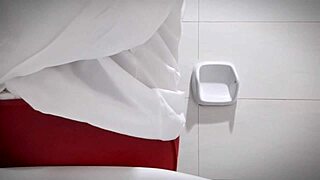 sexy office girl shows big tits and tight pussy in bathroom