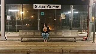 Naked seduction at train station leads to riding and cumshot with stranger