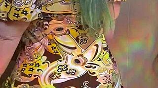 Joan Day wears see-through tights and flaunts her curvy body