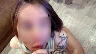 Juicy pov blowjob from a cute babe with small waist.