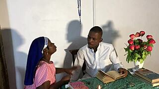 Reverend stepsister confesses sins, ends in doggystyle fucking with multiple cumshots and squirts