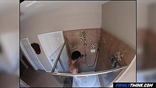 Familytwink - muscle step dad spies step son in bathroom with hidden cam