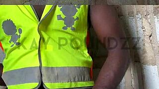 This guy's moaning like crazy during a public jerk off with huge cock