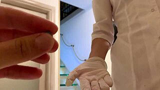 Hot nurse in latex gloves arranged sex therapy, teasing with deepthroat and moaning