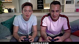 twin stepmoms ride and suck stepsons in group action