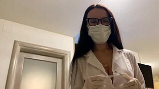 Hot nurse in latex gloves arranged sex therapy, teasing with deepthroat and moaning