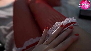 Sexy girl in red stockings masturbate sex toys - sensual solo.