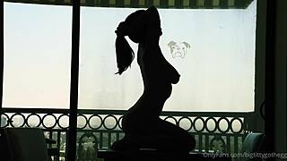 Bigtittygothegg rides a silhouette dildo in a solo session.