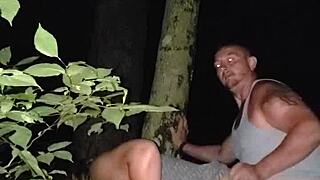 Sneaky outdoor creampie ends the scene