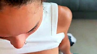 Nasty brunette Latina swallows every drop in deepthroat POV