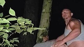 Sneaky outdoor creampie ends the scene