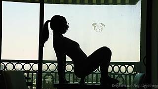 Bigtittygothegg rides a silhouette dildo in a solo session.