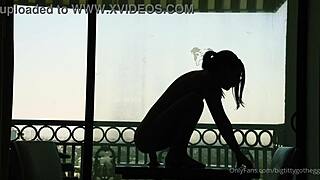 Bigtittygothegg rides a silhouette dildo in a solo session.