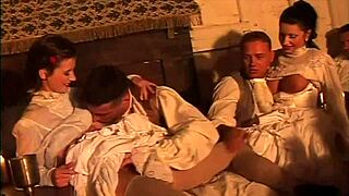 pretty italian maid bent over for anal and pussy licking in venetian inn orgy.