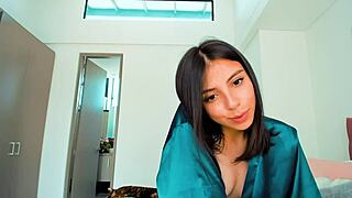 Latina girl performs in cosplay on webcam for fun