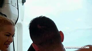 blonde babe cherry kiss squirts from big cock handjob and gets interracial facial outside