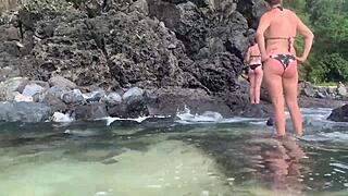 a stranger feeds my cum to fish right on the beach in front of everyone