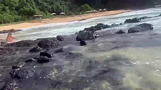 a stranger feeds my cum to fish right on the beach in front of everyone