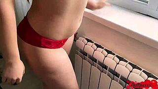 redhead teen babe wakes up for pov sucking and handjob on cock with oral creampie