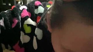On her knees sucking my monster cock in pov blowjob game