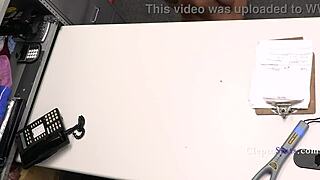 Male officer getting help from his milf coworker to punish the teen shoplifter