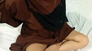 Hot horny Muslim sister lifts hijab on bed and gets fucked by stepbrother!