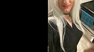Platinum blonde crossdresser humiliates after date 😈