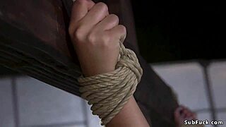 Ebony hottie drools in rough bondage submission!